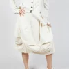 Gathered Midi Skirt with Back Button-Flap Pockets in Greige