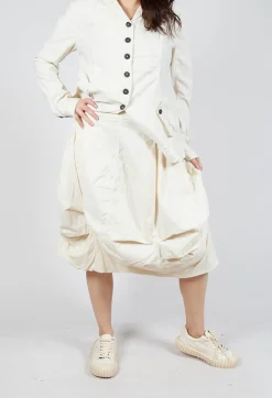 Gathered Midi Skirt with Back Button-Flap Pockets in Greige