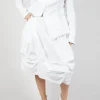 Gathered Midi Skirt with Back Button-Flap Pockets in Semi Bleach