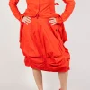 Gathered Midi Skirt with Back Button-Flap Pockets in Mandarine