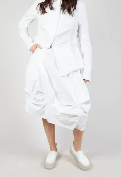 Gathered Midi Skirt with Back Button-Flap Pockets in Semi Bleach