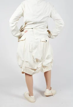 Gathered Midi Skirt with Back Button-Flap Pockets in Greige