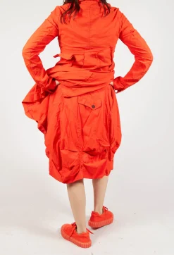 Gathered Midi Skirt with Back Button-Flap Pockets in Mandarine