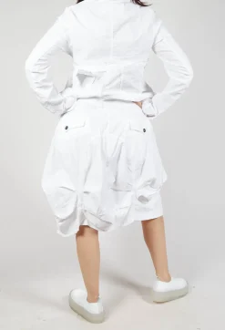 Gathered Midi Skirt with Back Button-Flap Pockets in Semi Bleach