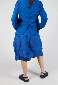 Gathered Midi Skirt with Back Button-Flap Pockets in Royal