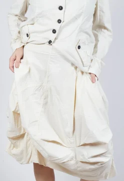 Gathered Midi Skirt with Back Button-Flap Pockets in Greige