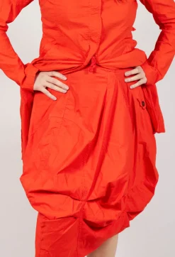 Gathered Midi Skirt with Back Button-Flap Pockets in Mandarine