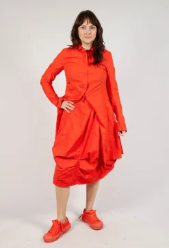 Gathered Midi Skirt with Back Button-Flap Pockets in Mandarine