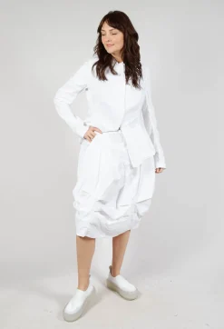 Gathered Midi Skirt with Back Button-Flap Pockets in Semi Bleach