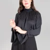 Gathered Neckline Shirt in Black