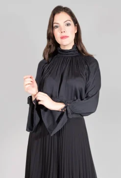 Gathered Neckline Shirt in Black
