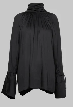 Gathered Neckline Shirt in Black