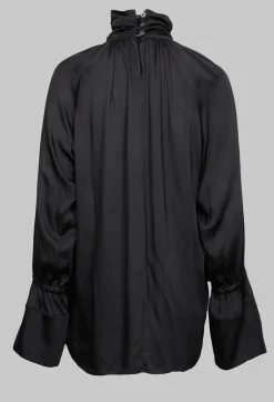 Gathered Neckline Shirt in Black
