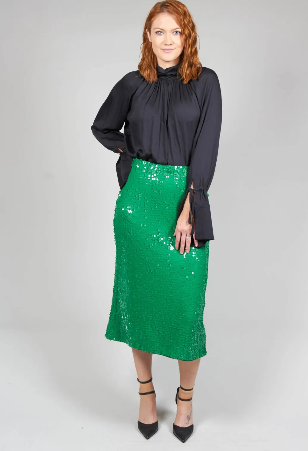 Gathered Neckline Shirt in Black