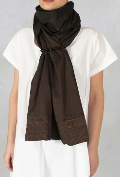 Gathered Scarf in Brown/Burgundy
