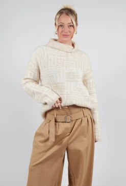Geometric Fluffy Sweater in Beige