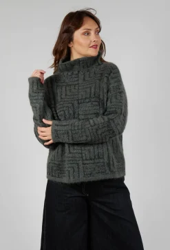 Geometric Fluffy Sweater in Khaki