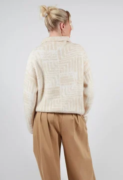 Geometric Fluffy Sweater in Beige