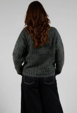 Geometric Fluffy Sweater in Khaki