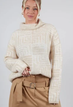 Geometric Fluffy Sweater in Beige