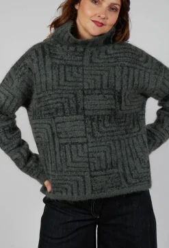 Geometric Fluffy Sweater in Khaki