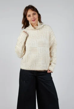 Geometric Fluffy Sweater in Beige