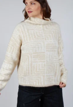 Geometric Fluffy Sweater in Beige