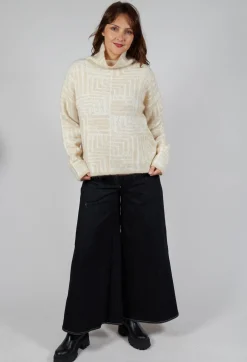 Geometric Fluffy Sweater in Beige