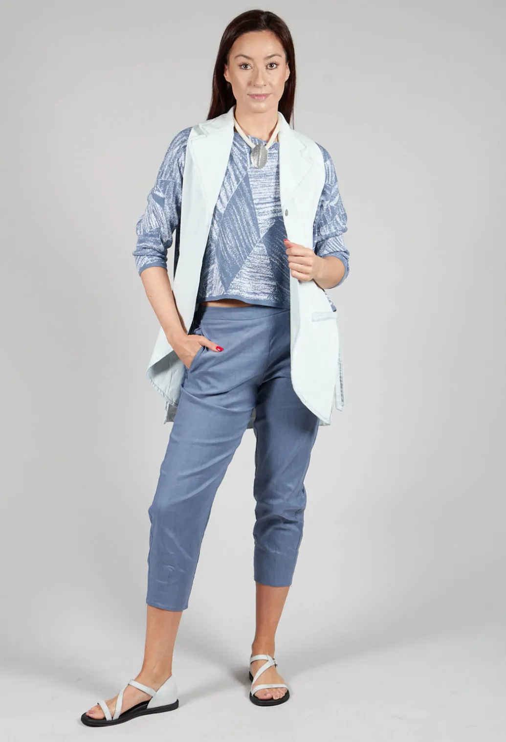 Geometric Jumper in Steel Blue
