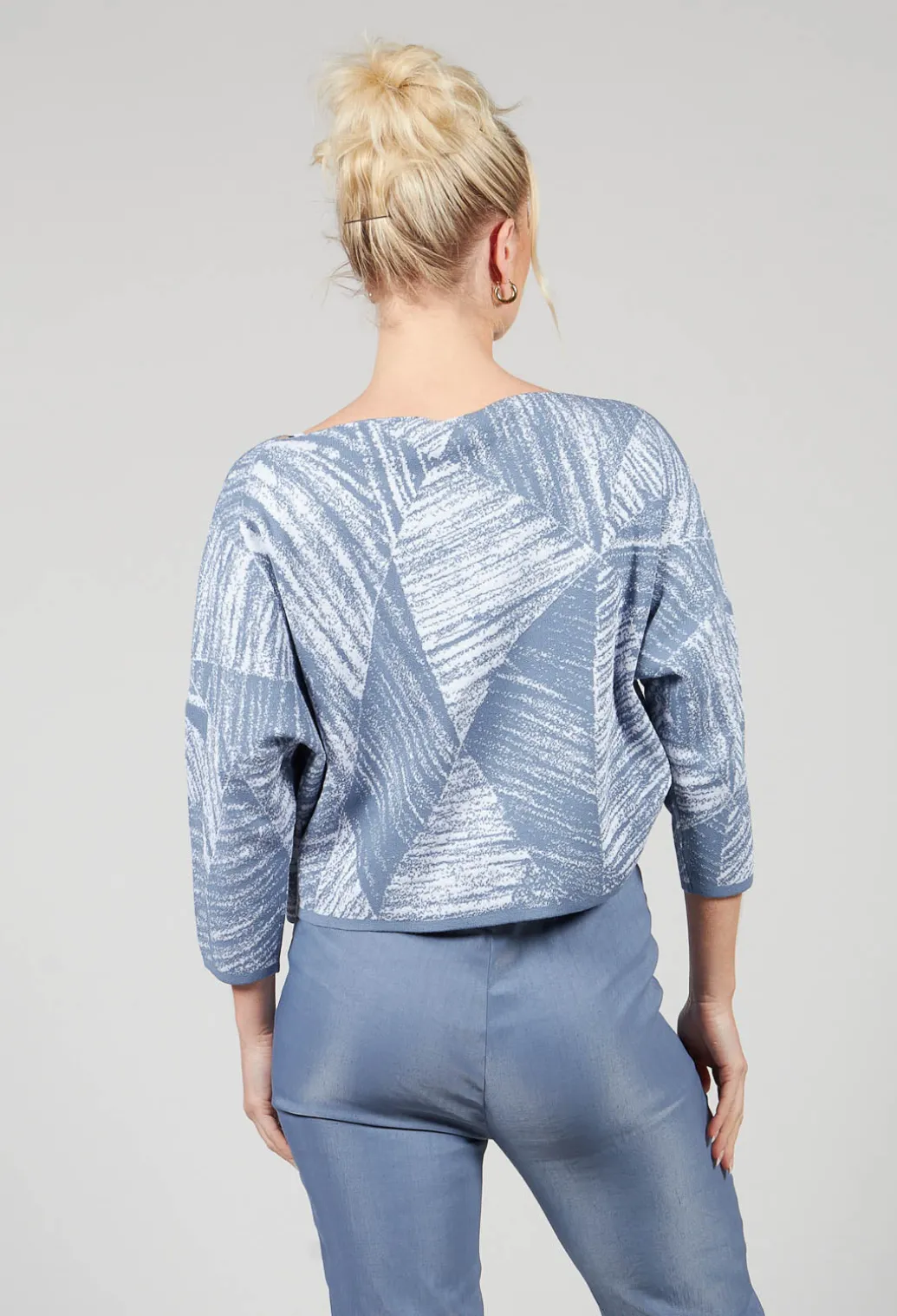 Geometric Jumper in Steel Blue