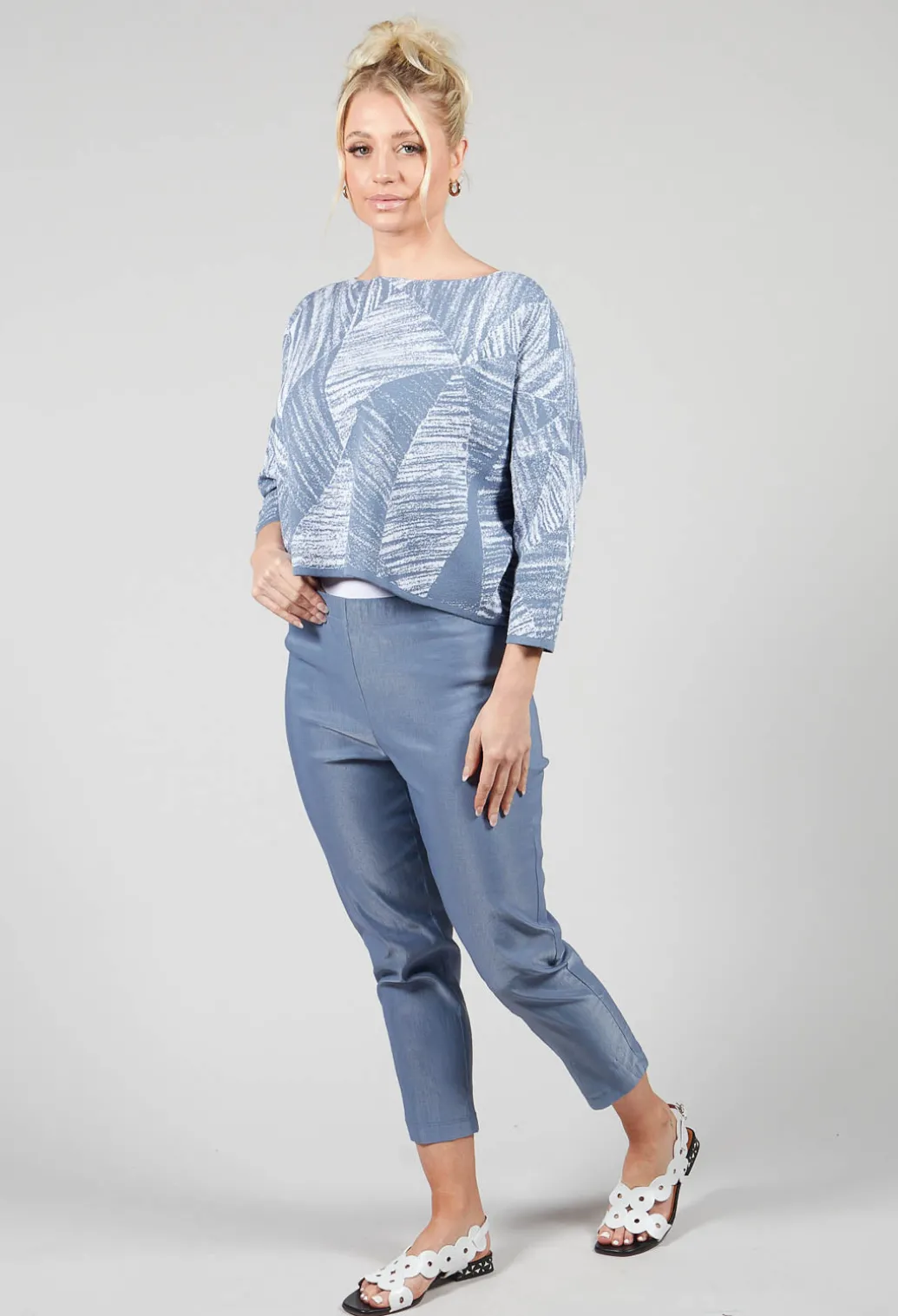 Geometric Jumper in Steel Blue