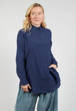 Gingham 3/4 Button Up Shirt in Blue Night