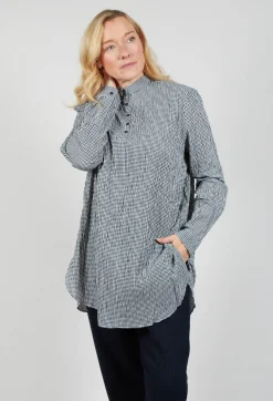 Gingham 3/4 Button Up Shirt in Natural Night