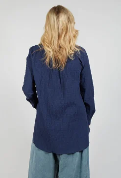 Gingham 3/4 Button Up Shirt in Blue Night