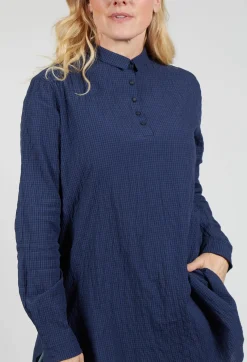 Gingham 3/4 Button Up Shirt in Blue Night