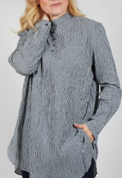 Gingham 3/4 Button Up Shirt in Natural Night