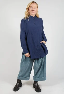 Gingham 3/4 Button Up Shirt in Blue Night