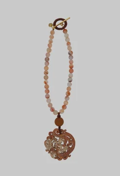 Glass Beaded Choker Earth Tones with Dragon Pendant
