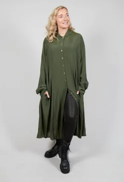 Globusen Silk Coat Dress in Avocado Green