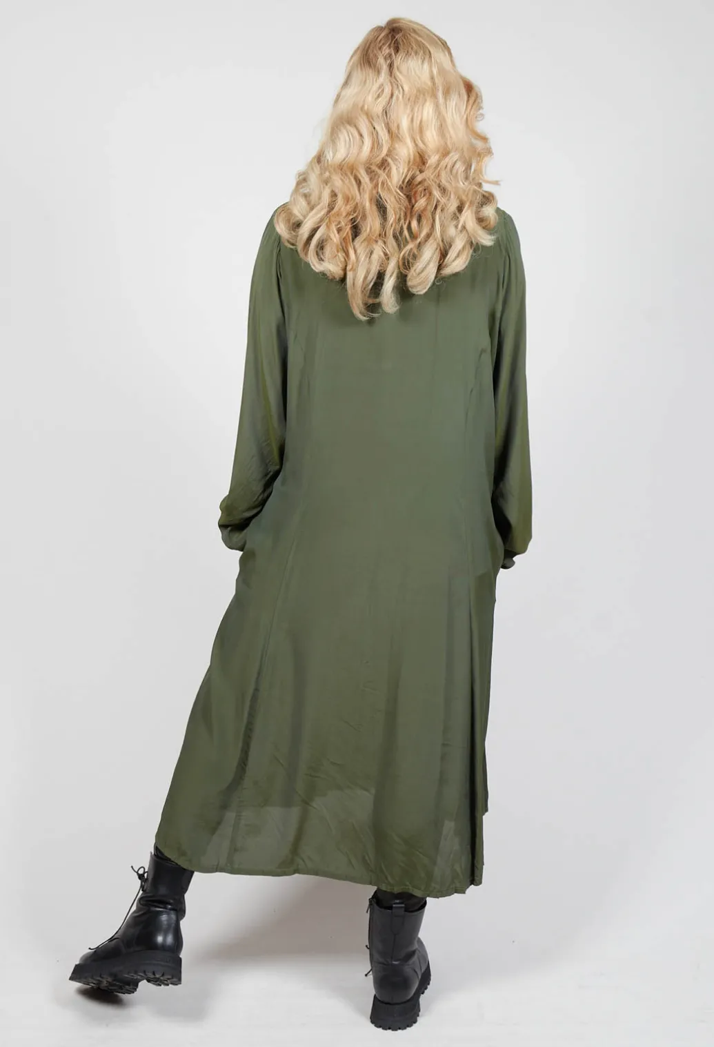 Globusen Silk Coat Dress in Avocado Green