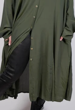 Globusen Silk Coat Dress in Avocado Green