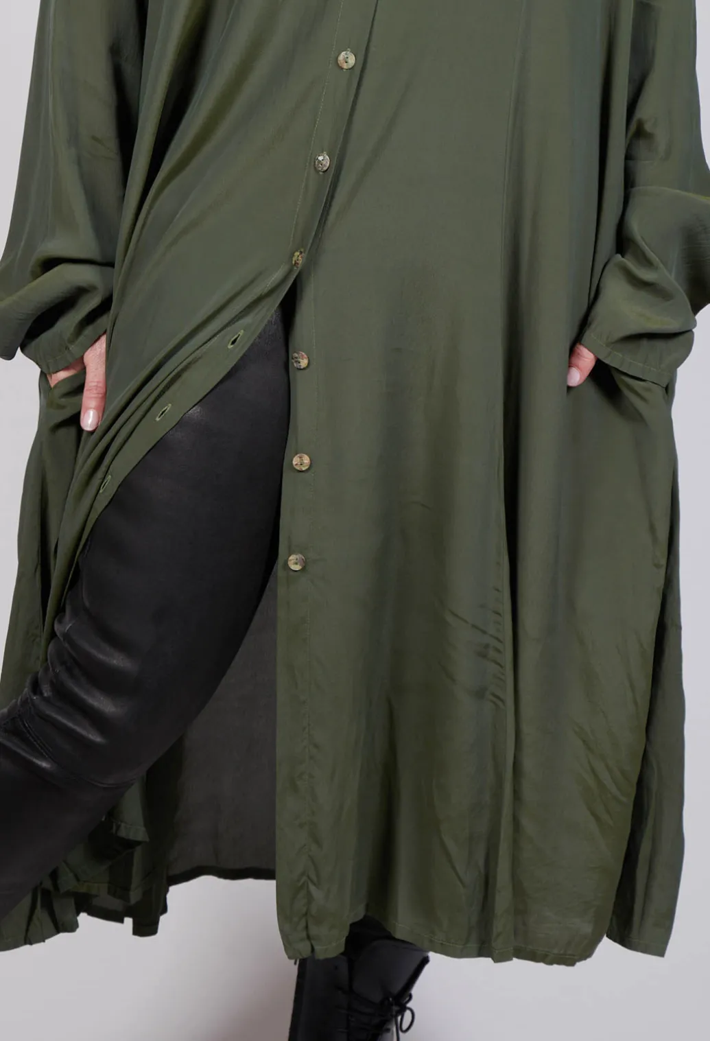 Globusen Silk Coat Dress in Avocado Green