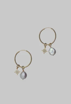 Gold Hoop with Pearl and Starburst Earrings