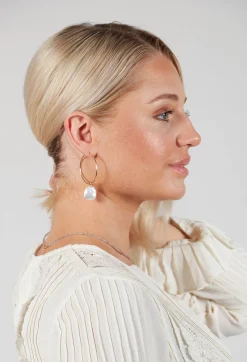 Gold Hoop with Pearl Earrings in Pearl