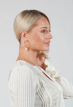 Gold Hoop with Pearl Earrings in Pearl