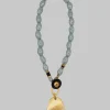 Gold Pendant Necklace in Metallic Blue