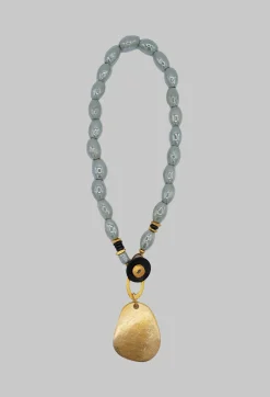 Gold Pendant Necklace in Metallic Blue