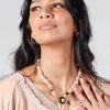 Gold Pendant Necklace in Metallic Cream