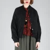 Grandad Collar Shirt in Lino Crush Nero