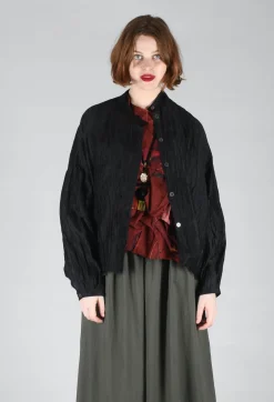 Grandad Collar Shirt in Lino Crush Nero
